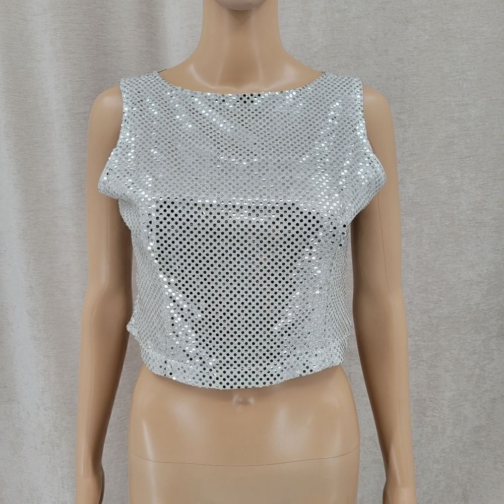 Venus Women's Vintage Silver Sequin Crop Top Tank